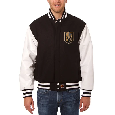 Men's JH Design Black/White Vegas Golden Knights Big & Tall All-Wool Leather Full-Snap Jacket
