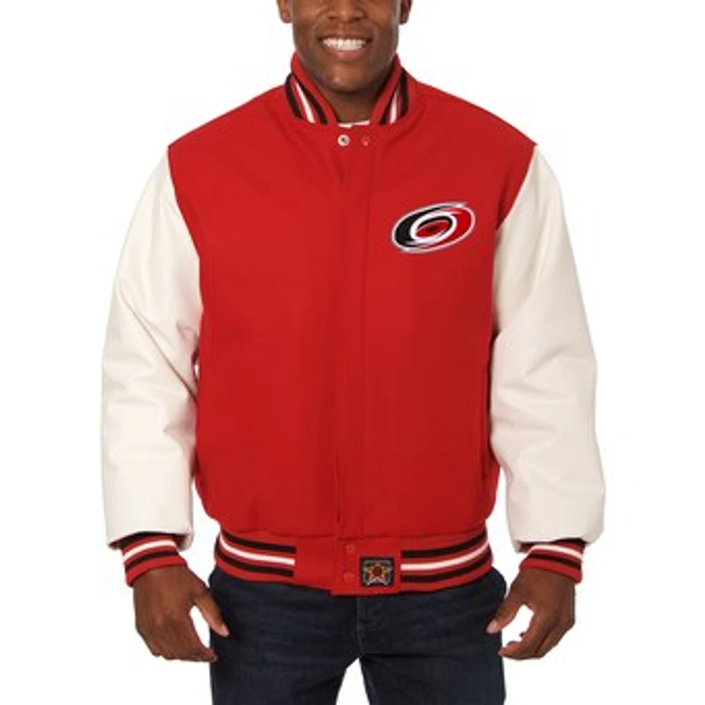 Men's JH Design Red/White Carolina Hurricanes Big & Tall All-Wool Leather Full-Snap Jacket