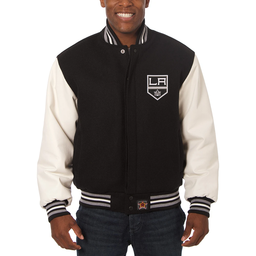 Men's JH Design Black/White Los Angeles Kings Big & Tall All-Wool Leather Full-Snap Jacket