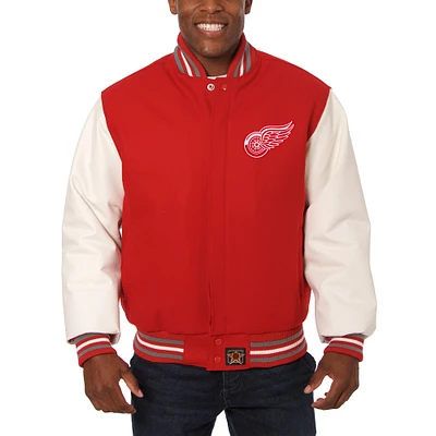 Men's JH Design Red/White Detroit Red Wings Big & Tall All-Wool Leather Full-Snap Jacket