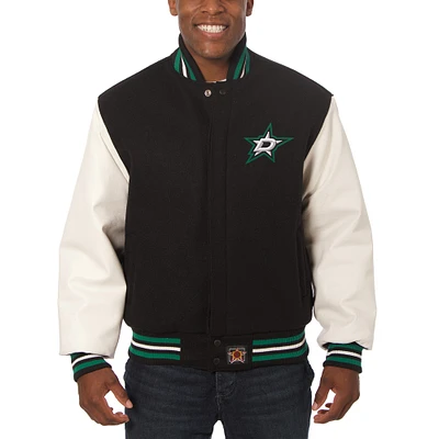 Men's JH Design Black/White Dallas Stars Big & Tall All-Wool Leather Full-Snap Jacket