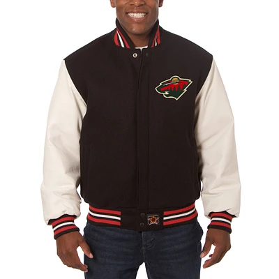 Men's JH Design Black/White Minnesota Wild Big & Tall All-Wool Leather Full-Snap Jacket