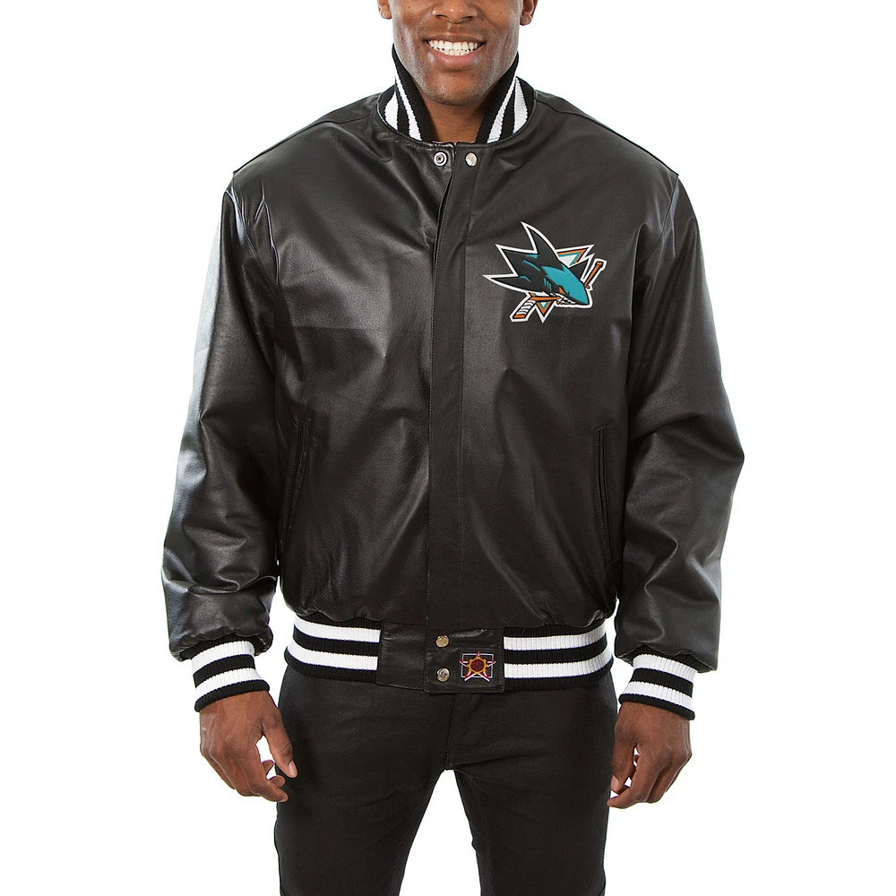 Men's JH Design Black San Jose Sharks Big & Tall All-Leather Jacket