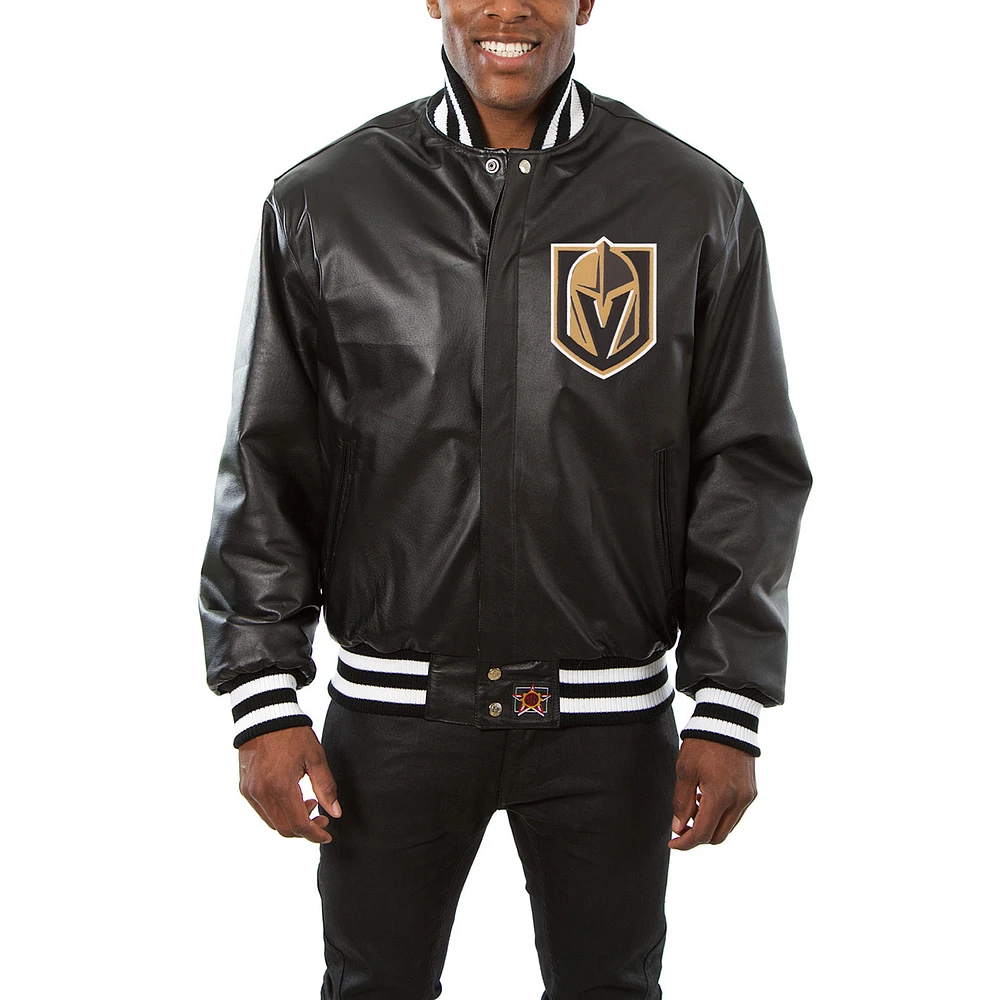 Men's JH Design Black Vegas Golden Knights Big & Tall All-Leather Jacket with Front Leather Logo