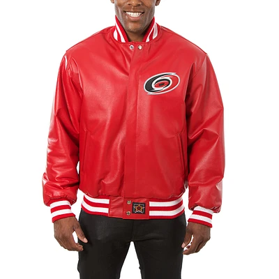 Men's JH Design Red Carolina Hurricanes Big & Tall All-Leather Jacket with Front Leather Logo
