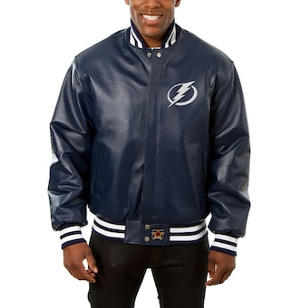 Men's JH Design Navy Tampa Bay Lightning Big & Tall All-Leather Jacket with Front Leather Logo