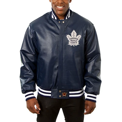 Men's JH Design Navy Toronto Maple Leafs Big & Tall All-Leather Jacket with Front Leather Logo