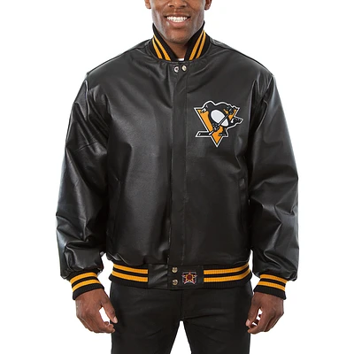 Men's JH Design Black Pittsburgh Penguins Big & Tall All-Leather Jacket with Front Leather Logo