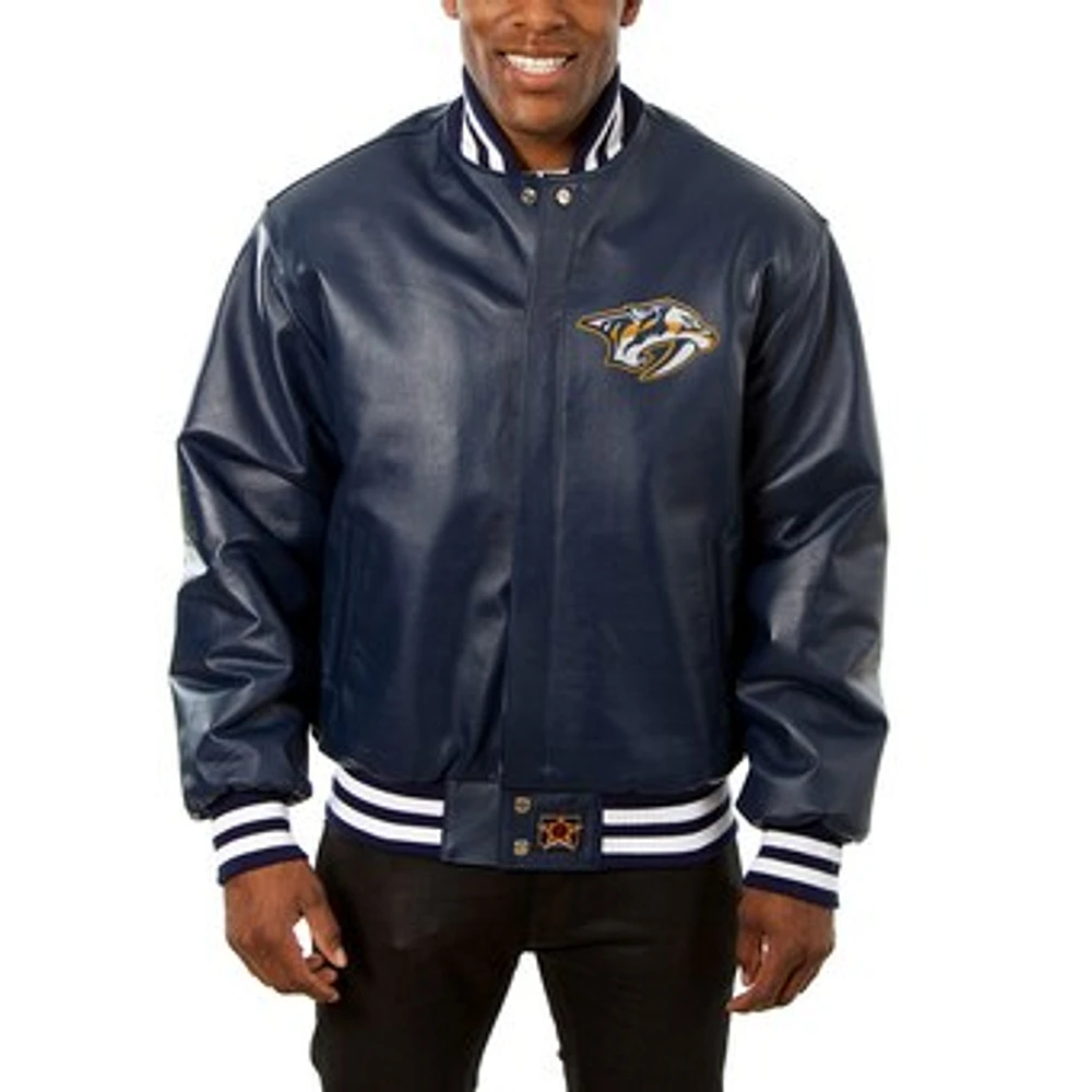 Men's JH Design Navy Nashville Predators Big & Tall All-Leather Jacket with Front Leather Logo