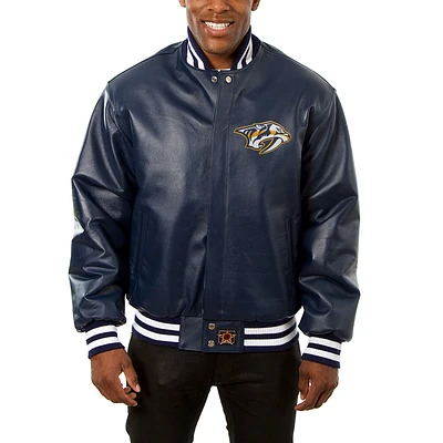 Men's JH Design Navy Nashville Predators Big & Tall All-Leather Jacket with Front Leather Logo