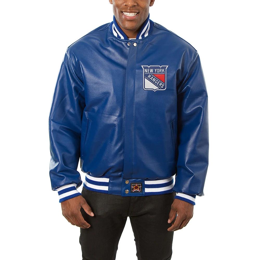 Men's JH Design Blue New York Rangers Big & Tall All-Leather Jacket with Front Leather Logo