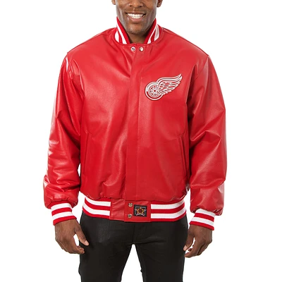 Men's JH Design Red Detroit Wings Big & Tall All-Leather Jacket with Front Leather Logo