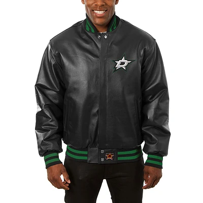 Men's JH Design Black Dallas Stars Big & Tall All-Leather Jacket with Front Leather Logo
