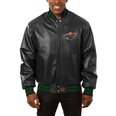 Men's JH Design Black Minnesota Wild Big & Tall All-Leather Jacket with Front Leather Logo