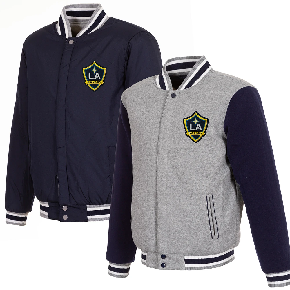 Men's JH Design Gray/Navy LA Galaxy Fleece Full-Snap Reversible Jacket