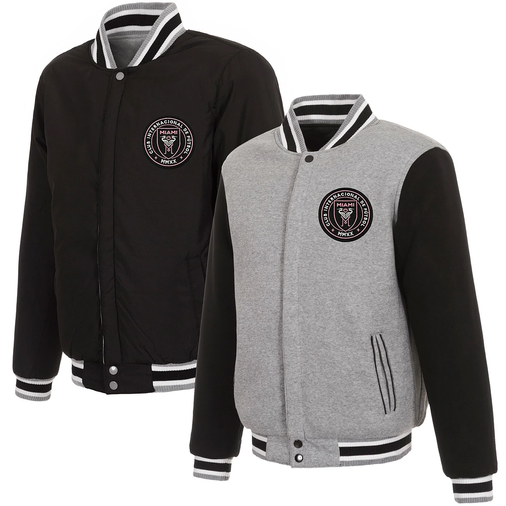 Men's JH Design Gray/Black Inter Miami CF Fleece Full-Snap Reversible Jacket