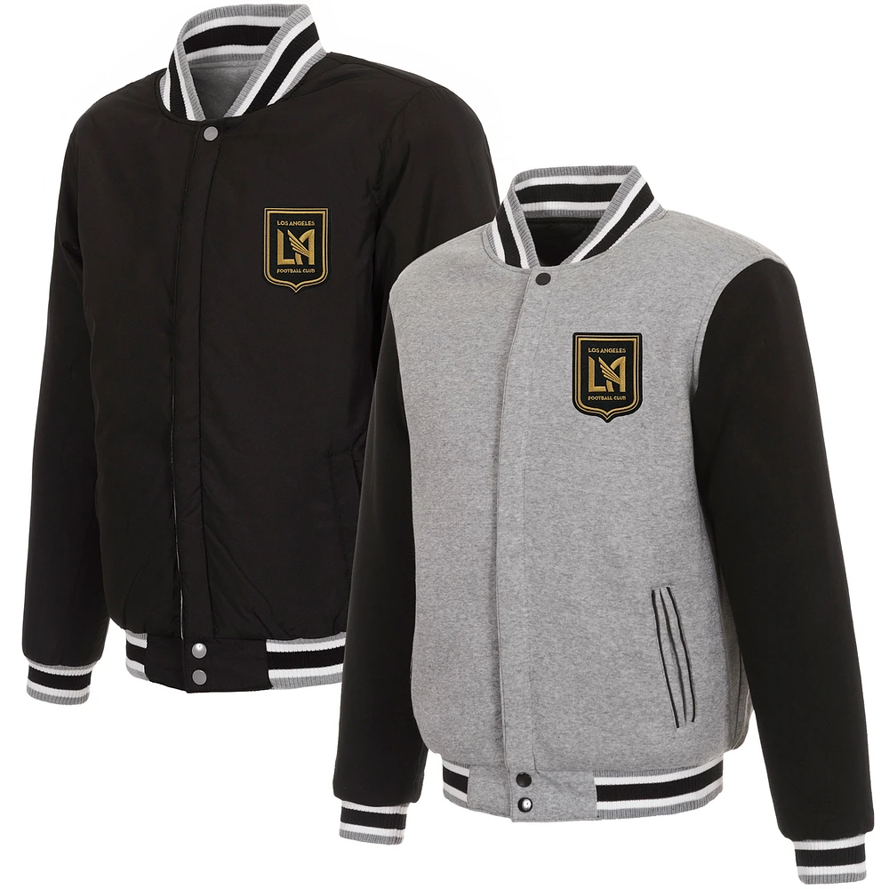 Men's JH Design Gray/Black LAFC Fleece Full-Snap Reversible Jacket
