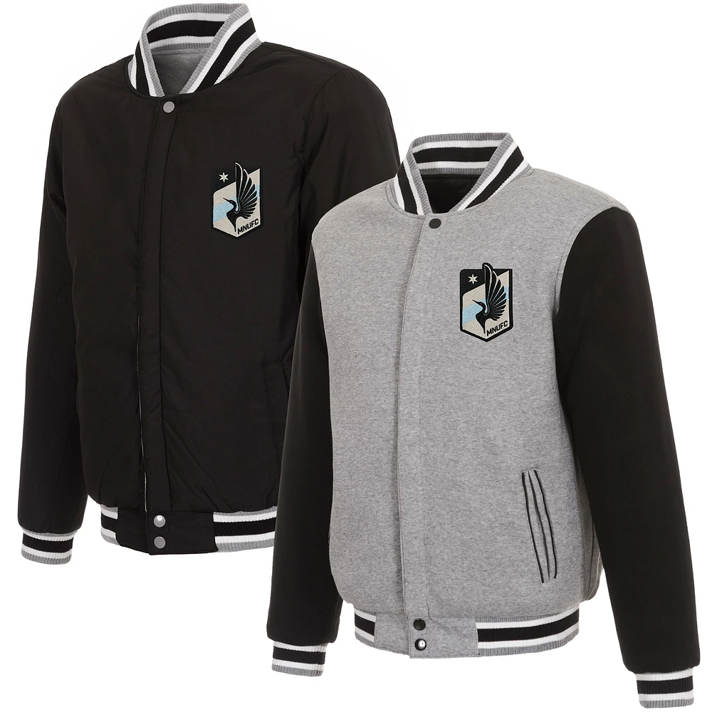 Men's JH Design Gray/Black Minnesota United FC Fleece Full-Snap Reversible Jacket