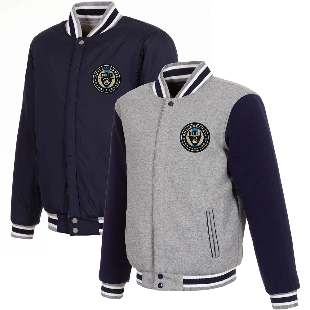 Men's JH Design Gray/Black Philadelphia Union Fleece Full-Snap Reversible Jacket