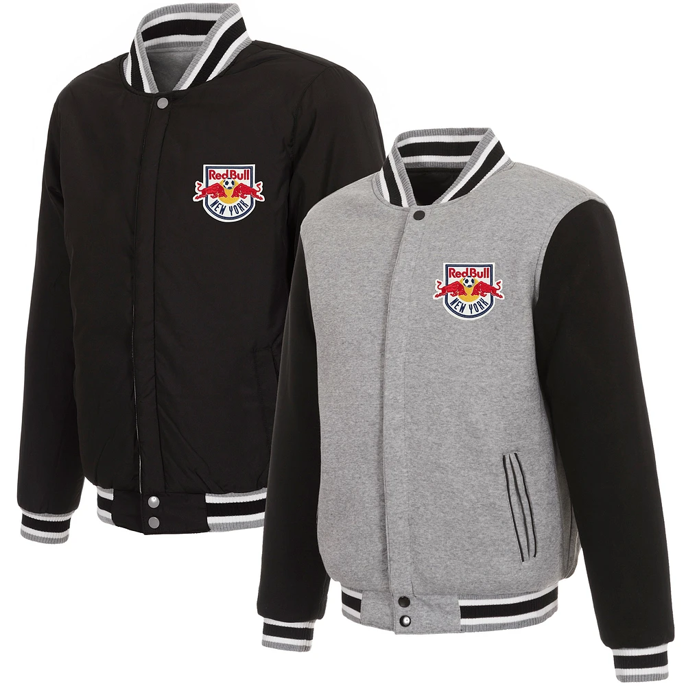 Men's JH Design Gray/Black New York Red Bulls Fleece Full-Snap Reversible Jacket