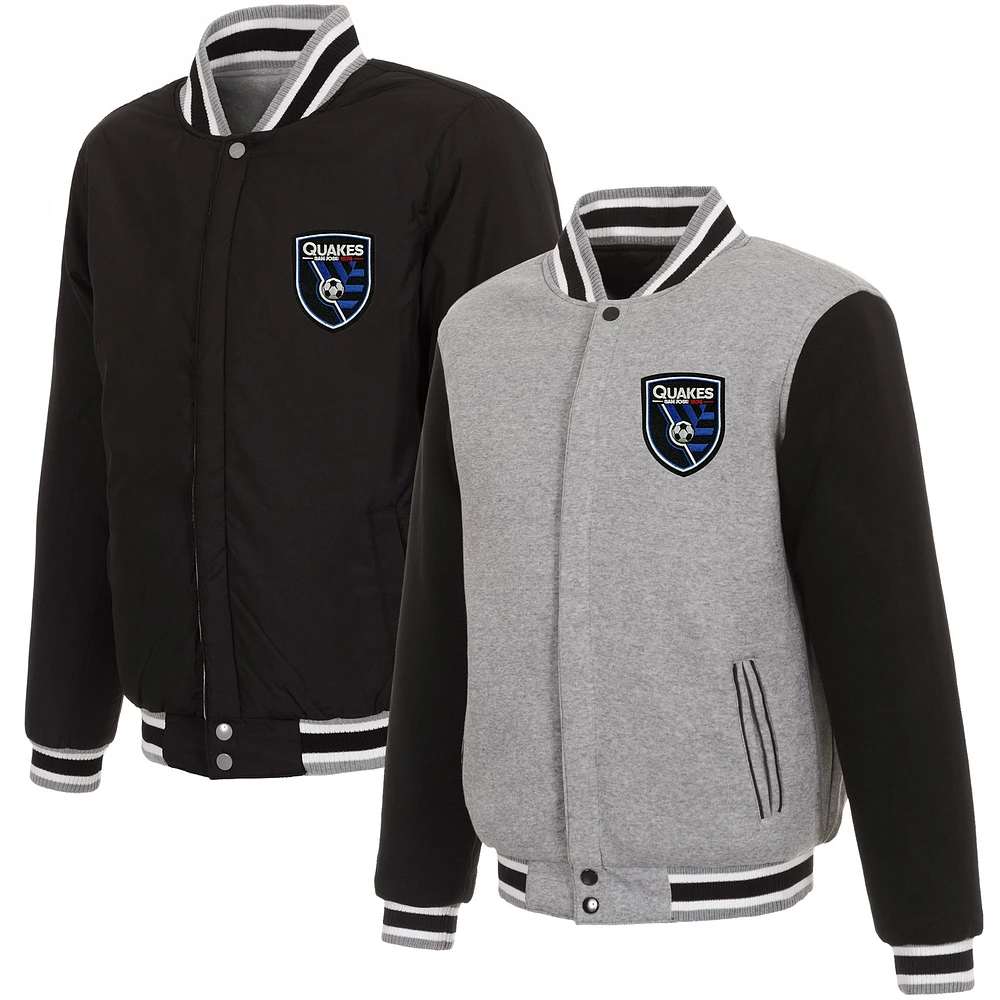 Men's JH Design Gray/Black San Jose Earthquakes Fleece Full-Snap Reversible Jacket