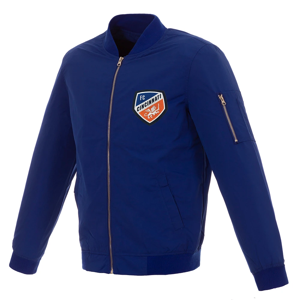 Men's JH Design Blue FC Cincinnati Nylon Full-Zip Bomber Jacket