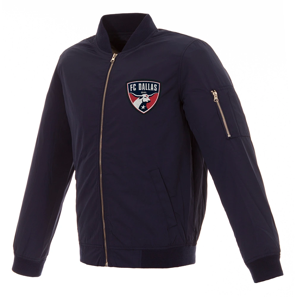 Men's JH Design Navy FC Dallas Nylon Full-Zip Bomber Jacket
