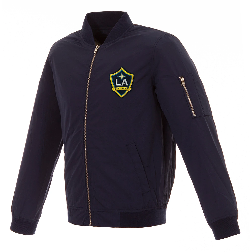 Men's JH Design Navy LA Galaxy Nylon Full-Zip Bomber Jacket