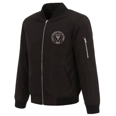 Men's JH Design Black Inter Miami CF Nylon Full-Zip Bomber Jacket