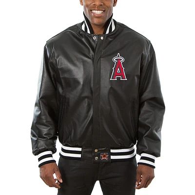 Men's JH Design Black Los Angeles Angels Big & Tall Full-Snap All-Leather Jacket