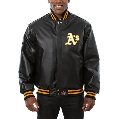 Men's JH Design Black Athletics Big & Tall Full-Snap All-Leather Jacket