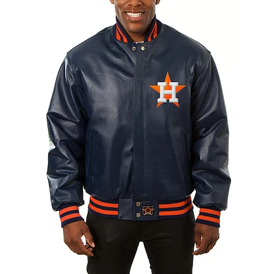 Men's JH Design Navy Houston Astros Big & Tall Full-Snap All-Leather Jacket