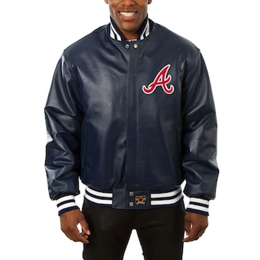 Men's JH Design Navy Atlanta Braves Big & Tall Full-Snap All-Leather Jacket