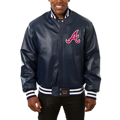 Men's JH Design Navy Atlanta Braves Big & Tall Full-Snap All-Leather Jacket