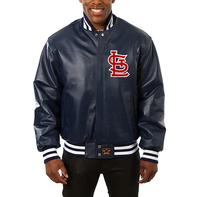 Men's JH Design Navy St. Louis Cardinals Big & Tall Full-Snap All-Leather Jacket
