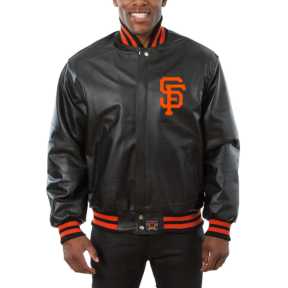 Men's JH Design Black San Francisco Giants Big & Tall Full-Snap All-Leather Jacket