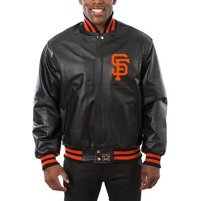 Men's JH Design Black San Francisco Giants Big & Tall Full-Snap All-Leather Jacket