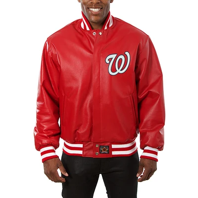 Men's JH Design Red Washington Nationals Big & Tall Full-Snap All-Leather Jacket