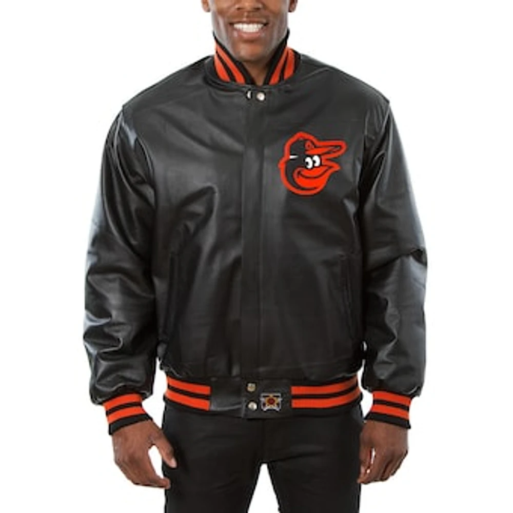 Men's JH Design Black Baltimore Orioles Big & Tall Full-Snap All-Leather Jacket
