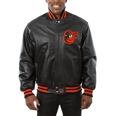 Men's JH Design Black Baltimore Orioles Big & Tall Full-Snap All-Leather Jacket