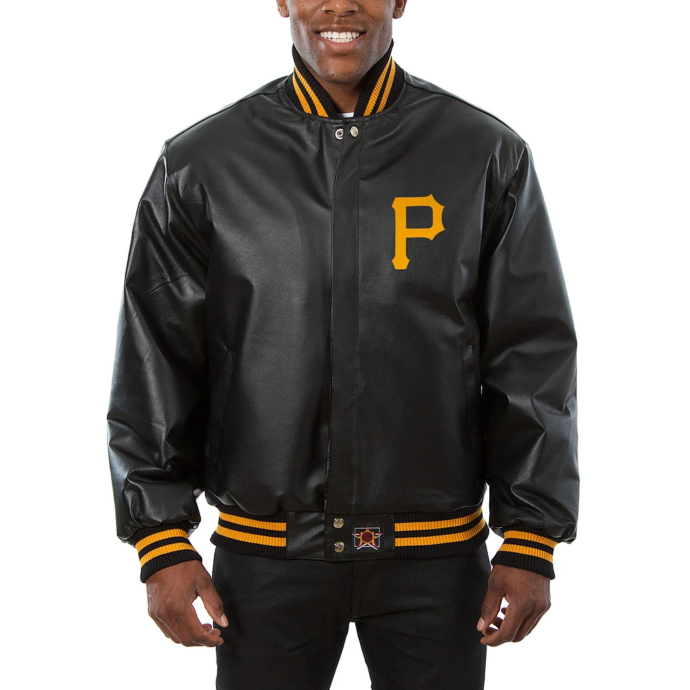 Men's JH Design Black Pittsburgh Pirates Big & Tall Full-Snap All-Leather Jacket