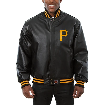 Men's JH Design Black Pittsburgh Pirates Big & Tall Full-Snap All-Leather Jacket
