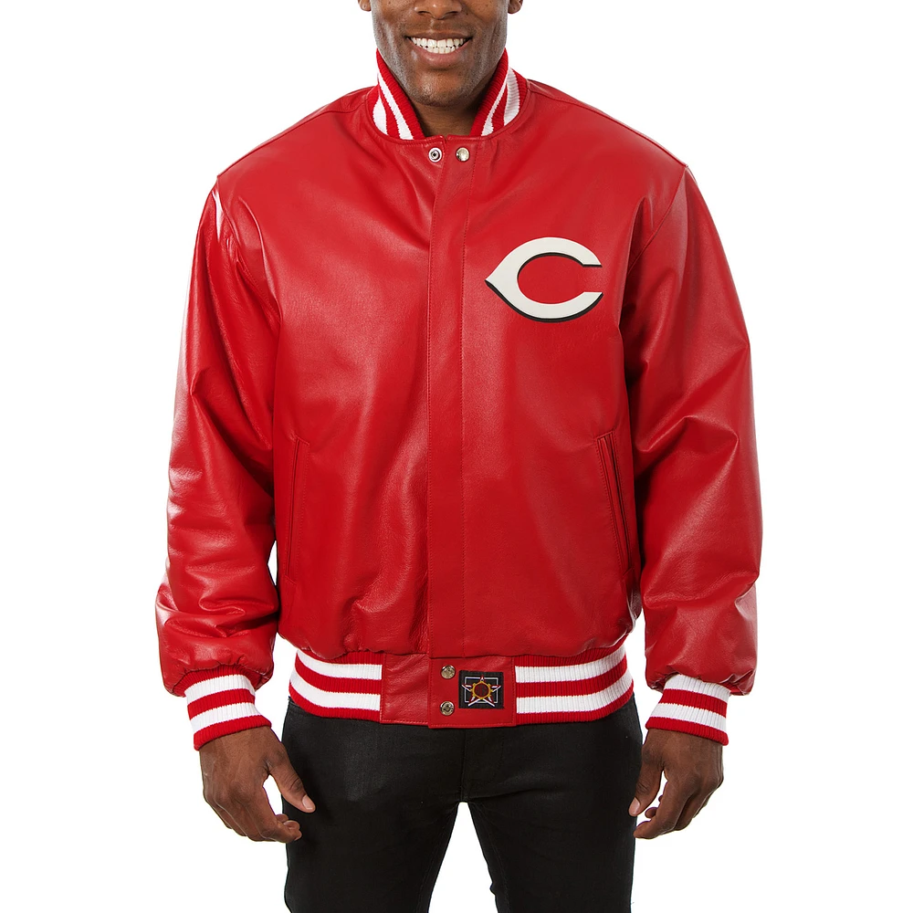 Men's JH Design Red Cincinnati Reds Big & Tall Full-Snap All-Leather Jacket