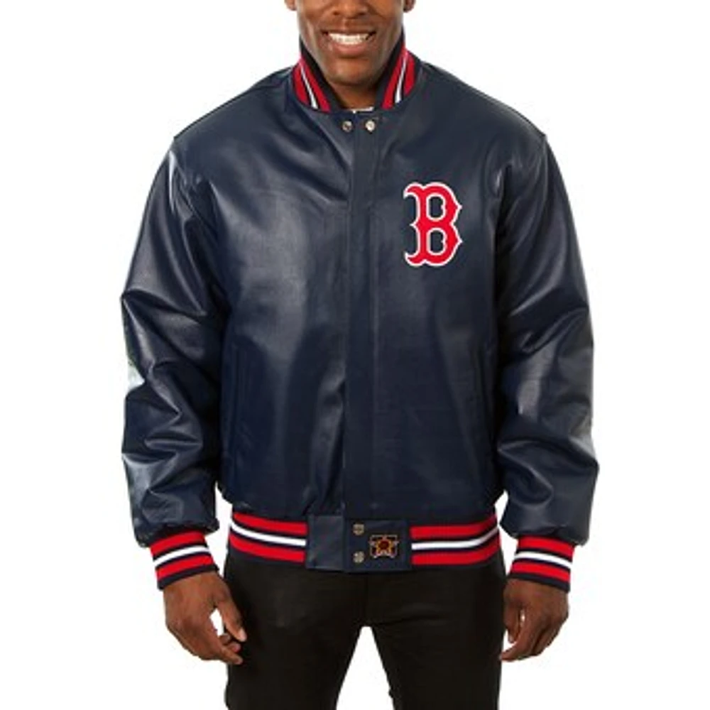 Men's JH Design Navy Boston Red Sox Big & Tall Full-Snap All-Leather Jacket