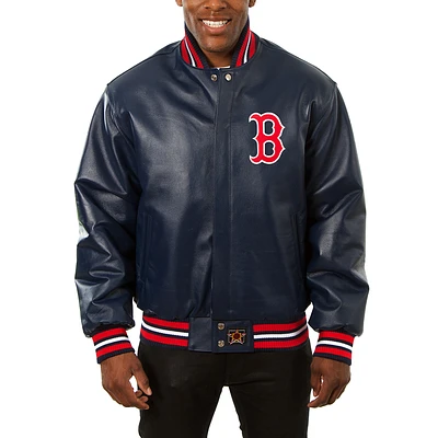 Men's JH Design Navy Boston Red Sox Big & Tall Full-Snap All-Leather Jacket