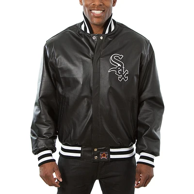 Men's JH Design Black Chicago White Sox Big & Tall Full-Snap All-Leather Jacket