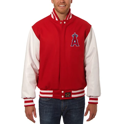 Men's JH Design Red/White Los Angeles Angels Big & Tall Wool Leather Jacket