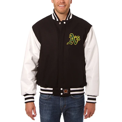 Men's JH Design Black/White Athletics Big & Tall Wool Leather Jacket
