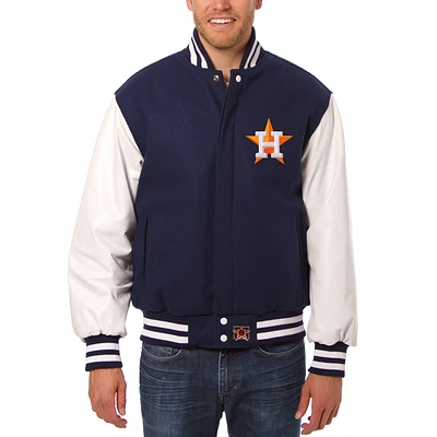 Men's JH Design Navy/White Houston Astros Big & Tall Wool Leather Jacket