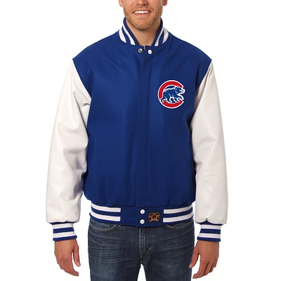 Men's JH Design Royal/White Chicago Cubs Big & Tall Wool Leather Jacket